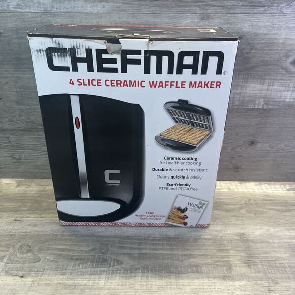 CHEFMAN 4 Slice Ceramic WAFFLE MAKER Black TESTED Used Once - Picture 12 of 13